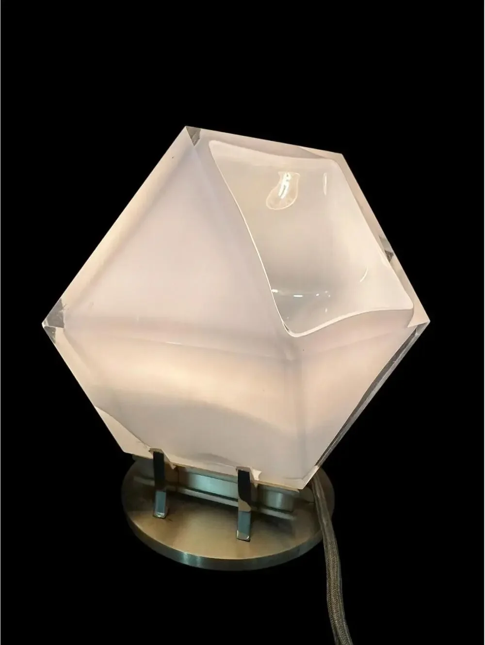 Luminaire Double Blown Glass & Brass Lamp Geometric Mid Century Modern MCM
